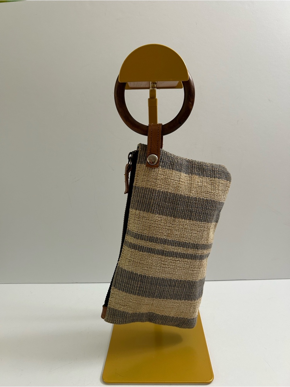 MudPie Striped Cotton/Jute Wristlet Pouch